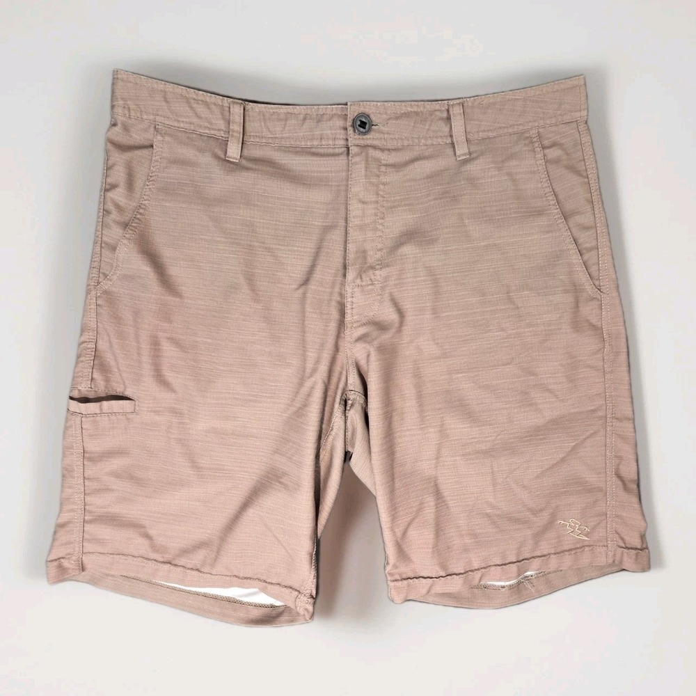 Da Hui Mens Hybrid Board Shorts Khaki Tan Textured Slub Stretch Size 36